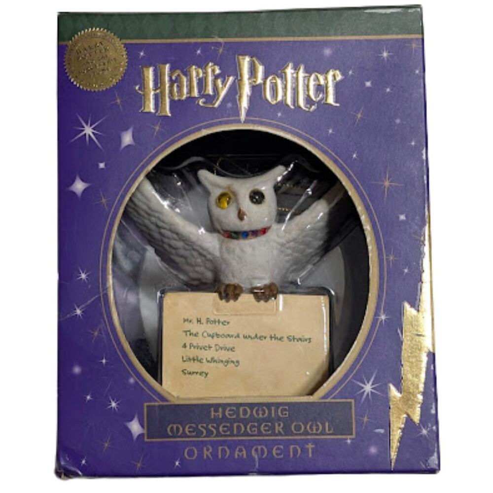 2000 Warner Brothers Harry Potter Hedwig Messenger Owl Ornament Flocked NWT